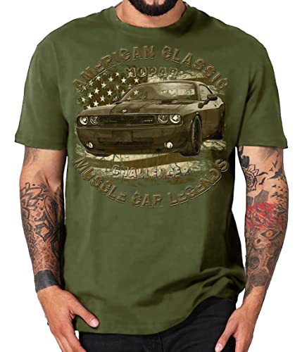 Classic Modern Muscle car Shirt Challenger V8 US car kompatibel Dodge (XXL, Challenger Retro Oliv (Army)) von Shirtmatic