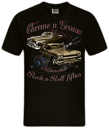 Shirtmatic Motor Guitars Chrome Grease Hot Rod Rock n Roll Rockabilly T-Shirt (L, 50s Oldsmobile) von Shirtmatic