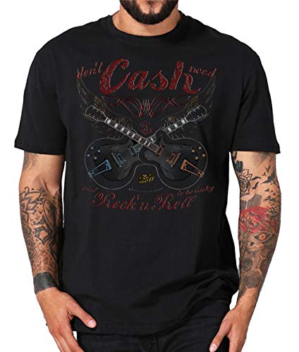 Shirtmatic Rock n Roll Rockabilly Guitar Vintage Loud Gitarre T-Shirt (XL, Cash Lucky schwarz) von Shirtmatic