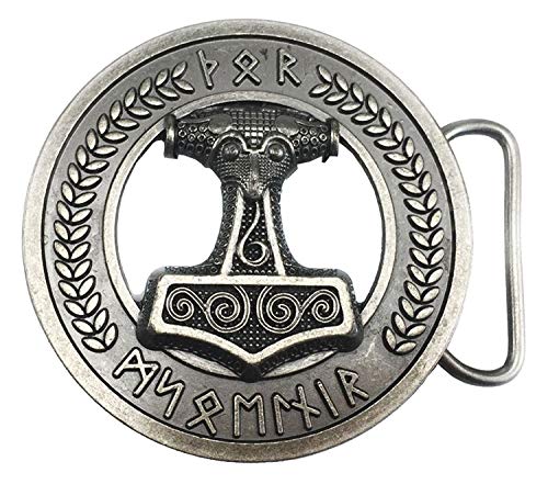 Shirtmatic Thorshammer Mjölnir Metal Buckle Gürtelschnalle Wikinger LARP Thor Mjoelnar (antikmetall rund) von Shirtmatic