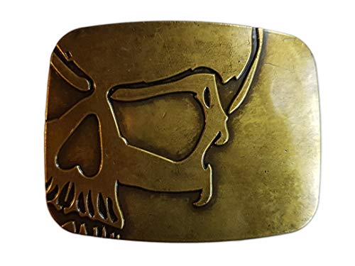 Shirtmatic Skull Totenkopf Kreuz Buckle 3D Gürtelschnallen Biker Rocker (Relief antik gold) von Shirtmatic
