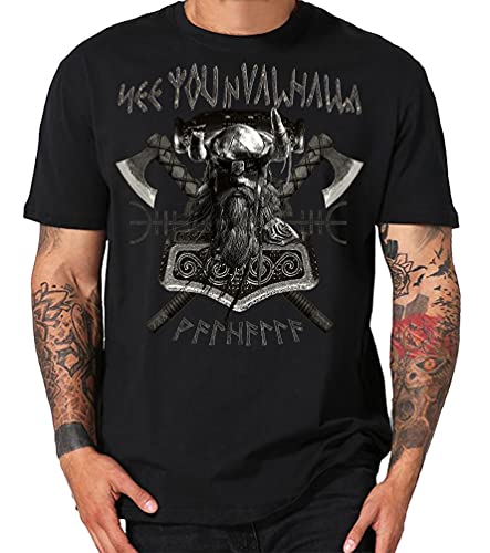 Thorshammer Mjölnir Metal Wikinger Runen LARP Thor Hammer Mjoelnar T-Shirt (XL, Valhalla schwarz) von Shirtmatic