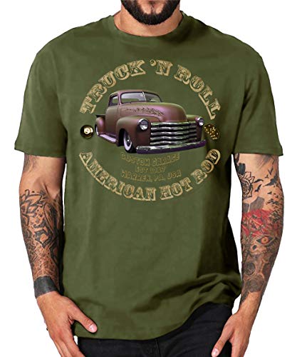 Truck n Roll American Hot Rod Chevy Pickup Vintage T-Shirt Rockabilly (3XL, oliv) von Shirtmatic