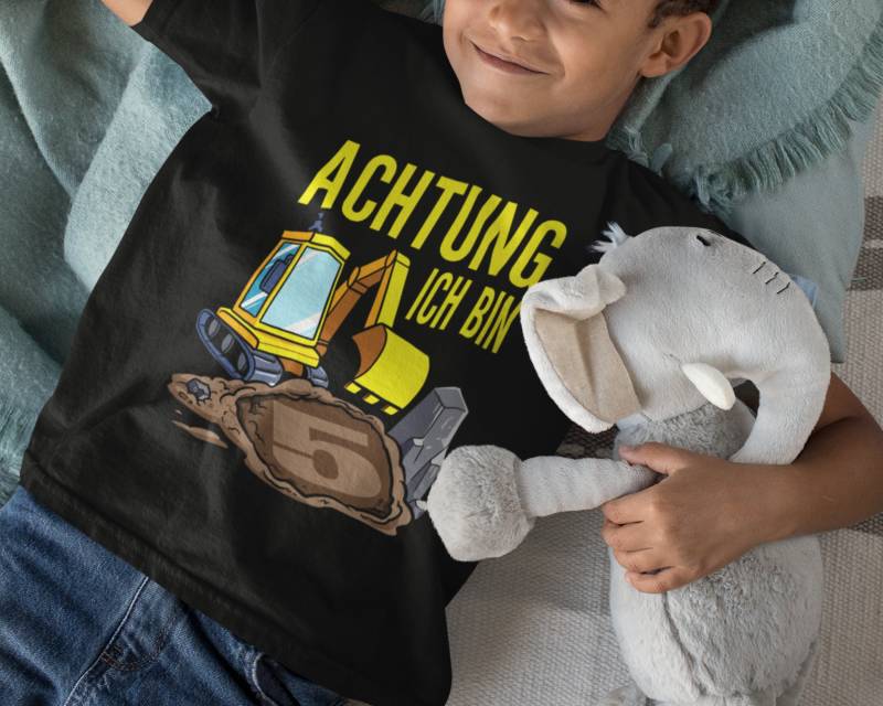 Bagger Geburtstag Shirt Kinder Junge 5 Jahre Baustelle Baggerfahrer von Shirtoase