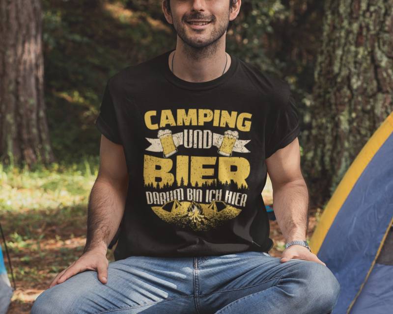 Camping T-Shirt Camper Geschenk Campingplatz, Outdoor Bekleidung, Bierflasche, Biertrinker von Shirtoase