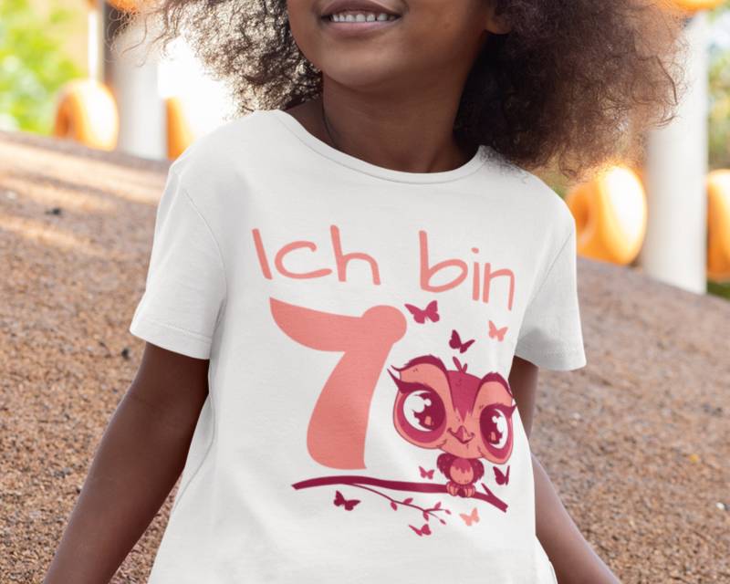 Geburtstagsshirt Eule Shirt Kinder 7 Jahre T-Shirt Geschenk Geburtstag Mädchen von Shirtoase