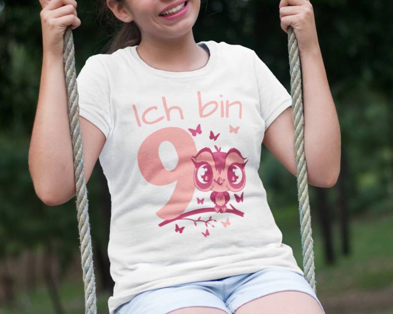 Geburtstagsshirt Eule Shirt Kinder 9 Jahre T-Shirt Geschenk Geburtstag Mädchen von Shirtoase