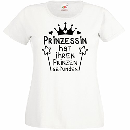 Damen T-Shirt Prinzessin hat ihren Prinzen gefunden für den Junggesellenabschied (Frauen/Braut) in Weiss, Größe M von Shirtoo