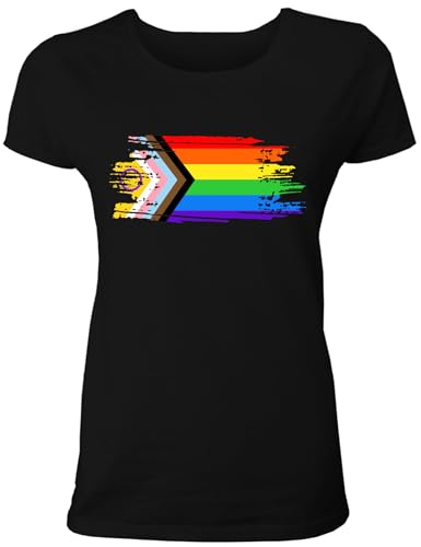 Damen T-Shirt mit Regenbogen Fahne/Pride Flagge für LGBTQIA+ Supporter als Geschenk oder zum CSD/Christopher Street Day von Shirtoo