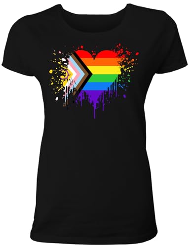 Damen T-Shirt mit Regenbogen Fahne/Pride Flagge für LGBTQIA+ Supporter als Geschenk oder zum CSD/Christopher Street Day von Shirtoo