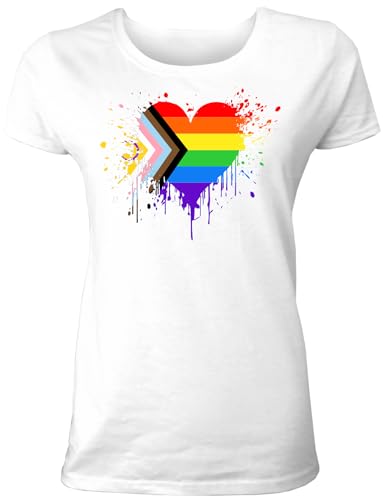 Damen T-Shirt mit Regenbogen Fahne/Pride Flagge für LGBTQIA+ Supporter als Geschenk oder zum CSD/Christopher Street Day von Shirtoo