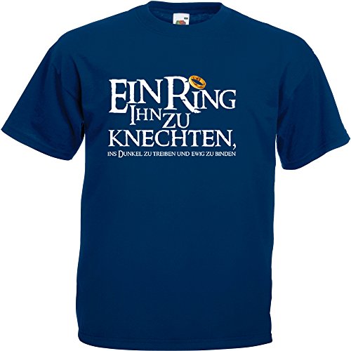 Herren T-Shirt EIN Ring ihn zu knechten für den Junggesellenabschied (Männer/Bräutigam) in Navy, Größe L von Shirtoo