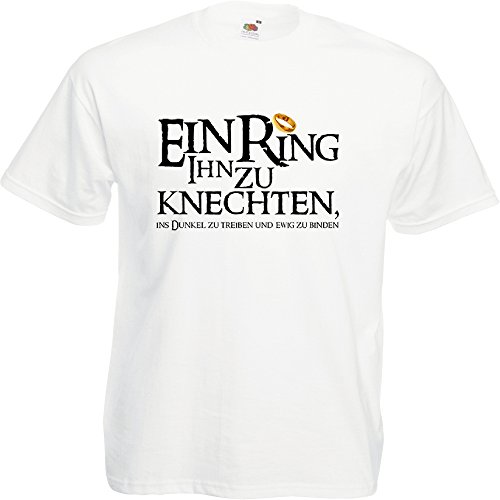 Herren T-Shirt EIN Ring ihn zu knechten für den Junggesellenabschied (Männer/Bräutigam) in Weiss, Größe S von Shirtoo