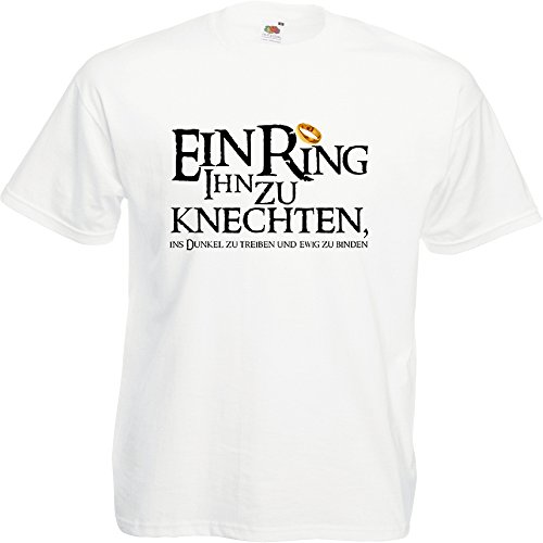 Herren T-Shirt EIN Ring ihn zu knechten für den Junggesellenabschied (Männer/Bräutigam) in Weiss, Größe XL von Shirtoo