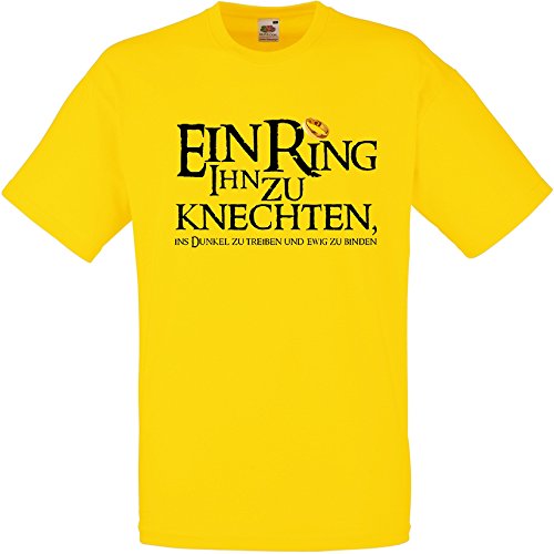 Herren T-Shirt EIN Ring ihn zu knechten für den Junggesellenabschied (Männer/Bräutigam) in gelb, Größe S von Shirtoo