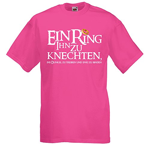 Herren T-Shirt EIN Ring ihn zu knechten für den Junggesellenabschied (Männer/Bräutigam) in pink, Größe XL von Shirtoo