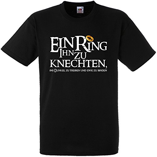 Herren T-Shirt EIN Ring ihn zu knechten für den Junggesellenabschied (Männer/Bräutigam) in schwarz, Größe M von Shirtoo