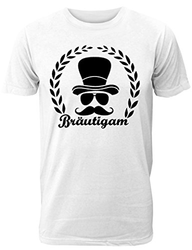 Herren T-Shirt für den Junggesellenabschied mit Motiv Bräutigam (mit Lorbeerkranz) (Männer/Bräutigam) in Weiss, Größe L von Shirtoo