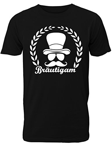 Herren T-Shirt für den Junggesellenabschied mit Motiv Bräutigam (mit Lorbeerkranz) (Männer/Bräutigam) in schwarz, Größe L von Shirtoo