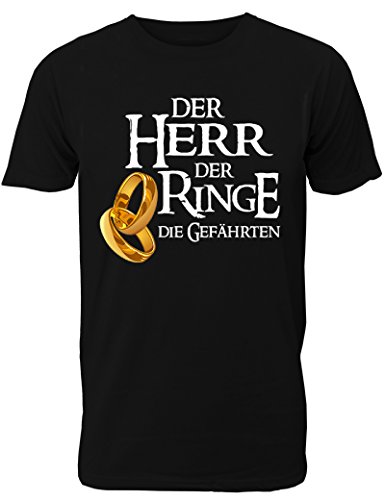 Herren T-Shirt für den Junggesellenabschied mit Motiv Der Herr der Ringe (Die Gefährten) in schwarz, Gr. L von Shirtoo
