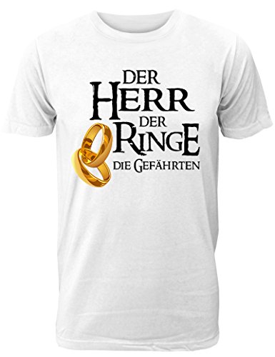 Herren T-Shirt für den Junggesellenabschied mit Motiv Der Herr der Ringe - Die Gefährten (Männer) in Weiss, Größe L von Shirtoo