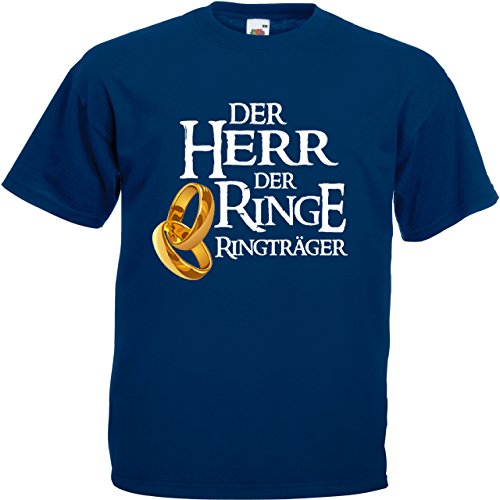 Herren T-Shirt für den Junggesellenabschied mit Motiv Der Herr der Ringe - Ringträger (Männer/Bräutigam) in Navy, Größe XL von Shirtoo