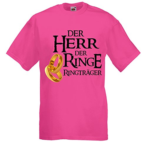 Herren T-Shirt für den Junggesellenabschied mit Motiv Der Herr der Ringe - Ringträger (Männer/Bräutigam) in pink, Größe L von Shirtoo