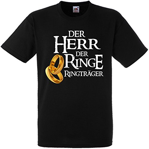 Herren T-Shirt für den Junggesellenabschied mit Motiv Der Herr der Ringe - Ringträger (Männer/Bräutigam) in schwarz, Größe XL von Shirtoo