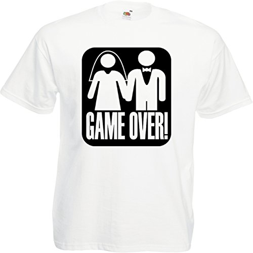 Herren T-Shirt für den Junggesellenabschied mit Motiv Game Over (Männer/Bräutigam) in Weiss, Größe L von Shirtoo