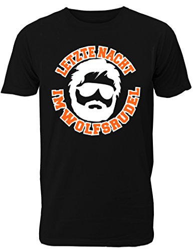 Herren T-Shirt für den Junggesellenabschied mit Motiv Letzte Nacht im Wolfsrudel (Männer/Bräutigam) in schwarz, Größe L von Shirtoo