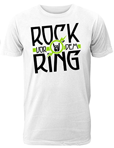 Herren T-Shirt für den Junggesellenabschied mit Motiv Rock vor dem Ring (Männer/Bräutigam) in Weiss, Größe M von Shirtoo