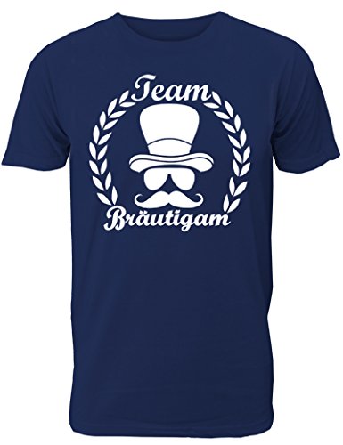 Herren T-Shirt für den Junggesellenabschied mit Motiv Team Bräutigam (mit Lorbeerkranz) (Männer) in Navy, Größe XXL von Shirtoo