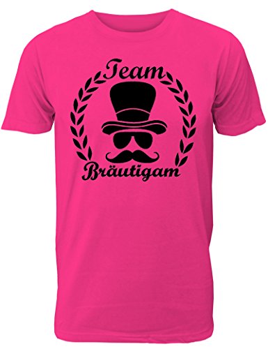 Herren T-Shirt für den Junggesellenabschied mit Motiv Team Bräutigam (mit Lorbeerkranz) (Männer) in pink, Größe L von Shirtoo