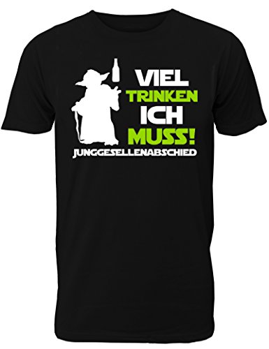 Herren T-Shirt für den Junggesellenabschied mit Motiv Viel Trinken ich muss! (Männer/Bräutigam) in schwarz, Größe L von Shirtoo