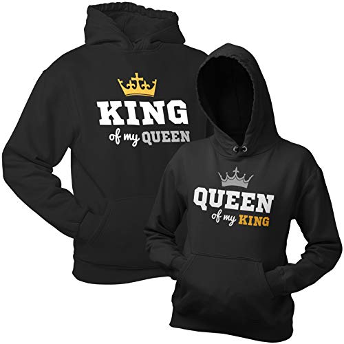 King Queen Kapuzenpullover (Hoodie) – Schwarze Pullover King of My Queen mit Kapuze im Partnerlook Geschenk zum Valentinstag, Geburtstag, Jahrestag von Shirtoo