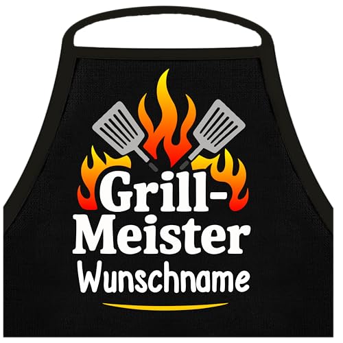 Lustige Grillschürze für Männer: Grillmeister Wunschname - Personalisiert mit Namen - Grillen Geschenk BBQ Schürze Küchenschürze, Männer Geschenkideen von Shirtoo