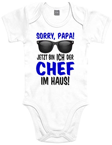 Shirtoo Lustiger Baby Body Strampler witzig bedruckt mit Sorry Papa! Jetzt Bin ICH der Chef im Haus! - für Jungen und Mädchen als Geschenk für Säuglinge/Neugeborene zur Geburt/Erstausstattung von Shirtoo