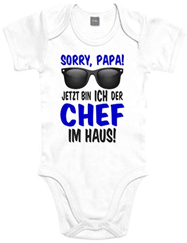 Lustiger Baby Body Strampler witzig bedruckt mit Sorry Papa! Jetzt bin ICH der Chef im Haus! - für Jungen und Mädchen als Geschenk zur Geburt/Erstausstattung von Shirtoo