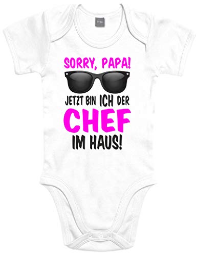 Shirtoo Lustiger Baby Body Strampler witzig bedruckt mit Sorry Papa! Jetzt Bin ICH der Chef im Haus! - für Jungen und Mädchen als Geschenk für Säuglinge/Neugeborene zur Geburt/Erstausstattung von Shirtoo