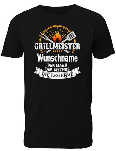 Männer T-Shirt Grillmeister mit Wunschnamen - Geschenk für Grillmeister - Personalisierbar von Shirtoo