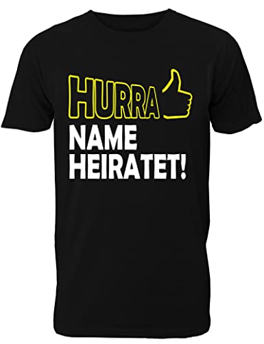 Männer T-Shirt Junggesellenabschied: Hurra Wunschname heiratet! von Shirtoo