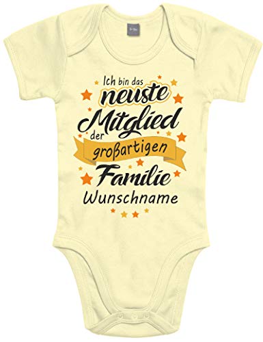 Shirtoo Individueller Baby Body Strampler Ich Bin das neuste Mitglied der großartigen Familie - für Jungen und Mädchen als Geschenk zur Geburt/Erstausstattung von Shirtoo