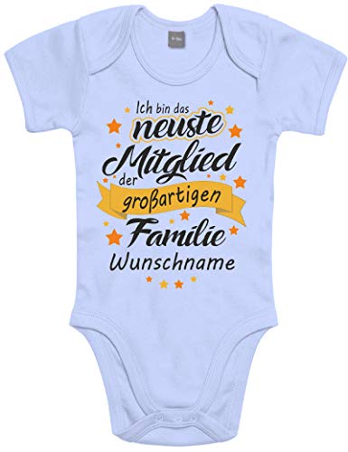 Shirtoo Individueller Baby Body Strampler Ich Bin das neuste Mitglied der großartigen Familie - für Jungen und Mädchen als Geschenk zur Geburt/Erstausstattung von Shirtoo