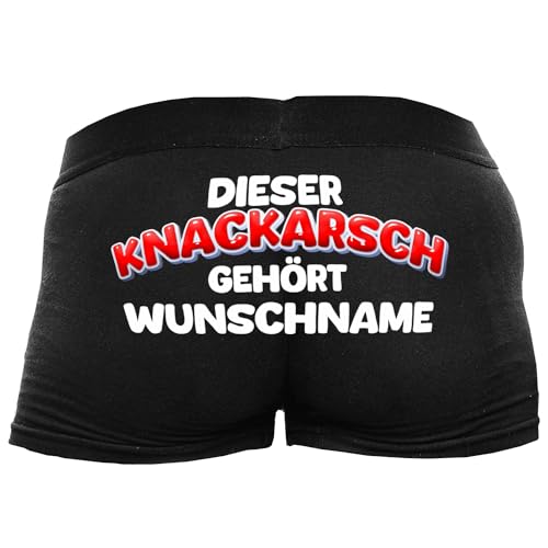 Shirtoo Lustige Herren-Boxershorts mit Spruch Dieser Knackarsch gehört Wunschname - Personalisiertes Geschenk für Männer zum Geburtstag, Valentinstag, zu Weihnachten oder Nikolaus von Shirtoo