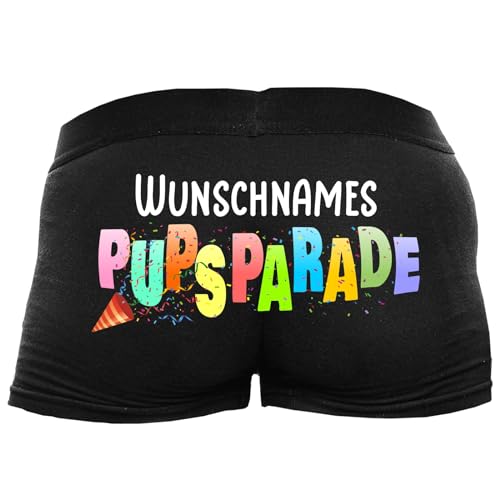 Shirtoo Lustige Herren-Boxershorts mit Spruch Pupsparade mit Wunschnamen - Personalisiertes Geschenk für Männer zum Geburtstag, Valentinstag, zu Weihnachten oder Nikolaus von Shirtoo