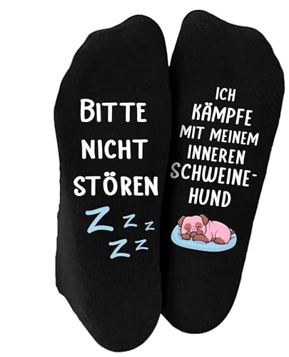 Shirtoo Lustige Socken für Frauen und Männer – Bitte nicht stören, Ich kämpfe mit meinem inneren Schweinehund – Originelles Geschenk für Damen und Herren, schwarz von Shirtoo