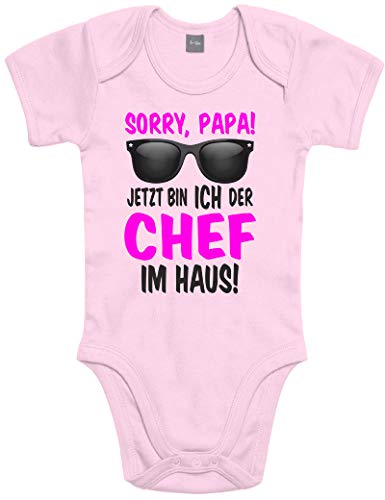 Shirtoo Lustiger Baby Body Strampler witzig bedruckt mit Sorry Papa! Jetzt Bin ICH der Chef im Haus! - für Jungen und Mädchen als Geschenk für Säuglinge/Neugeborene zur Geburt/Erstausstattung von Shirtoo