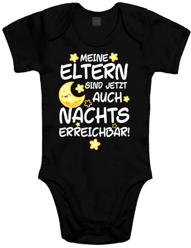 Shirtoo Lustiger Baby Body mit Spruch - Meine Eltern sind jetzt auch Nachts erreichbar - Geschenk zur Babyparty von Shirtoo
