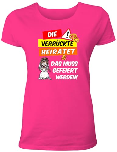 T-Shirt Junggesellinnenabschied Frauen: Die Verrückte heiratet für das JGA Team der Braut, Junggesellenabschied Damen T-Shirt von Shirtoo