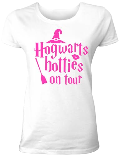 T-Shirt Junggesellinnenabschied Frauen: Hogwarts Hotties on Tour für das JGA Team der Braut, Junggesellenabschied Damen T-Shirt von Shirtoo